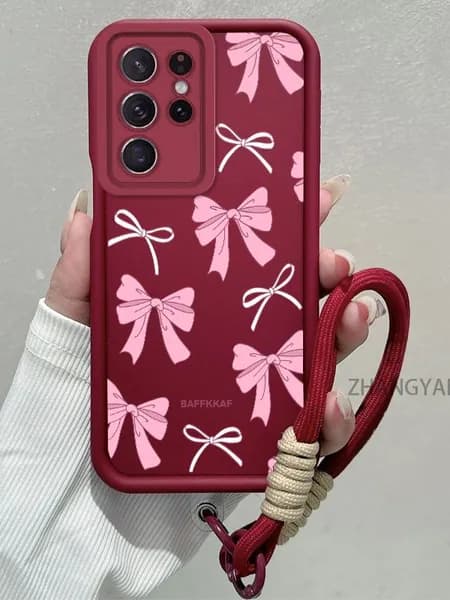 Чехол силиконовый мягкий для Samsung Galaxy S23 Ultra защита камеры противоударный Силиконовый чехол для телефона С веревкой