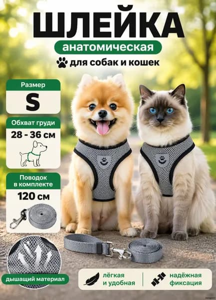 Шлейка для собак и кошек с поводком