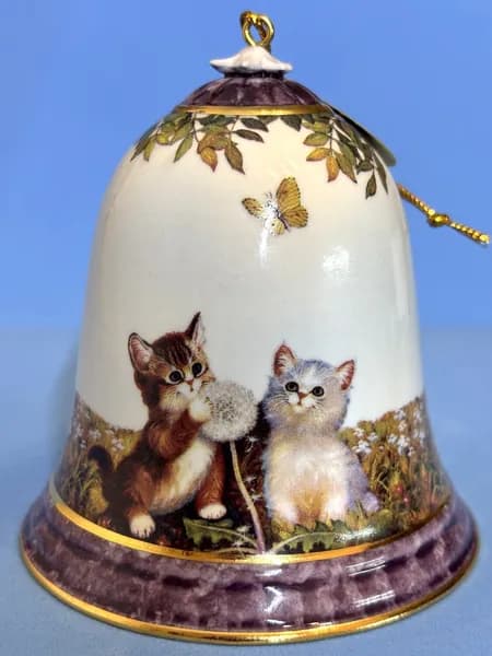 Колокольчик фарфоровый, Коллекционное елочное украшение, Котята, Bradford, США