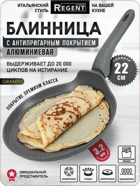 Блинная сковорода 22 см с антипригарным покрытием, индукция