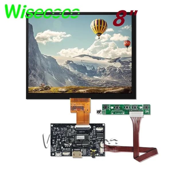 Wisecoco Пиксельный экран 8" LCD дисплей 1024×768 HJ080IA-01E, LVDS 40 пин, драйверная плата, для Raspberry Pi 5 4 3, черный матовый