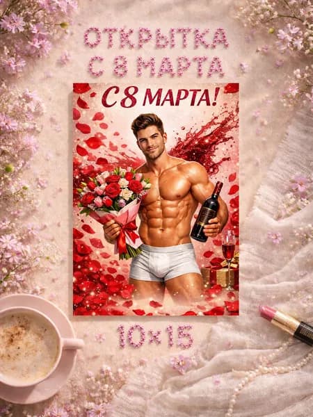 Открытка "С 8 марта". Международный женский день. Подарочная. 1 шт.