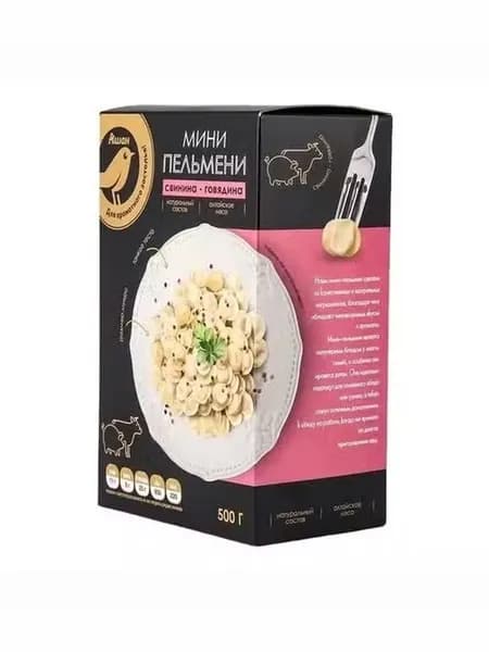 Пельмени АШАН Золотая птица мини категории А со свининой и говядиной 500 г
