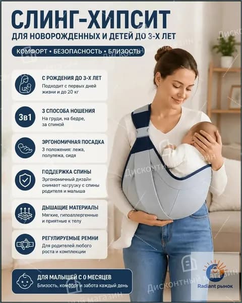 Слинг для переноски новорожденных Кенгуру переноска для детей до 3-х лет Эргорюкзак Хипсит