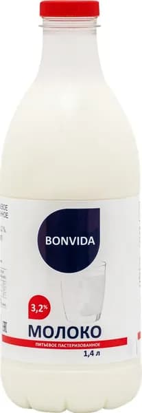 Молоко пастеризованное BONVIDA 3,2%, без змж, 1400мл 2 шт.