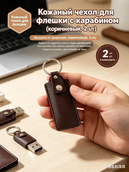 Чехол для флешки из кожи, кофейный, 2 штуки, с кольцом для ключей, защита от царапин, водонепроницаемый