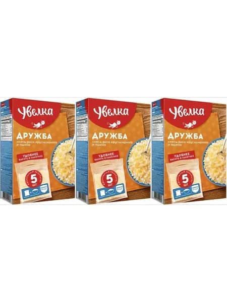 Смесь круп 3 пачки по 400 грамм Дружба рис и пшено