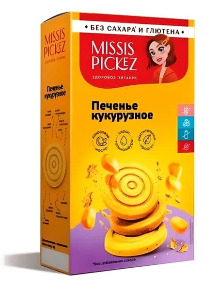 NEW! Печенье песочное Кукурузное, Без сахара,лактозы и глютена,Missis Pickez 100г