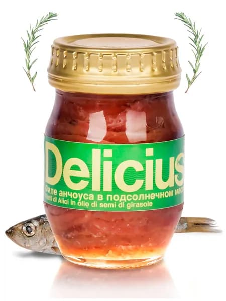 Филе анчоуса Delicius европейского в подсолнечном масле, 90 г