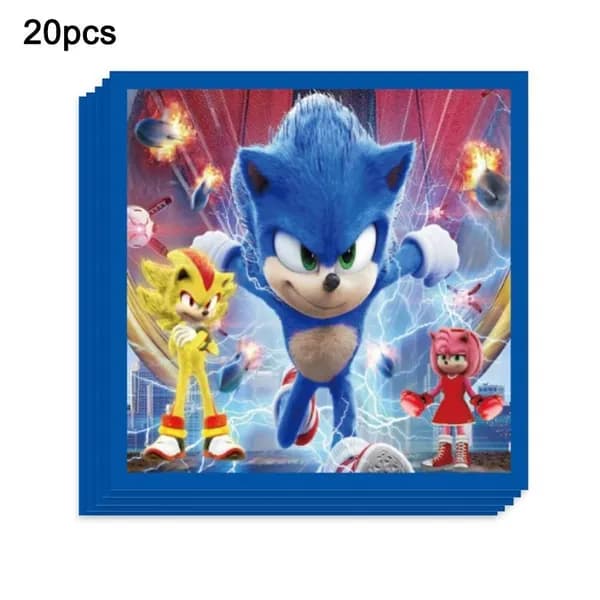 20 салфеток с принтом Sonic, украшение для вечеринки, одноразовая посуда.