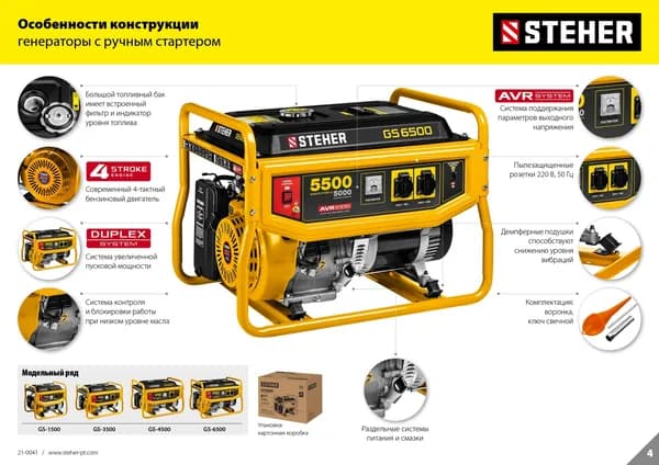 STEHER 3300 Вт, бензиновый генератор (GS-4500)
