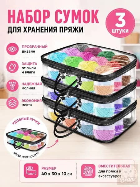 3 Прозрачных Мешка Для Хранения Пряжи, Сумка-Органайзер Пряжи