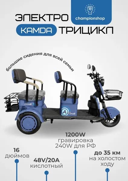 Электрический трицикл С6 1200вт гравировка 240Вт 48/20