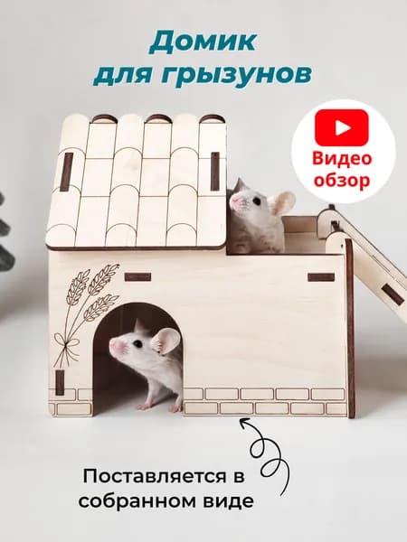 Домик для хомяка, мышей, песчанок и других мелких грызунов деревянный двухэтажный с лестницей