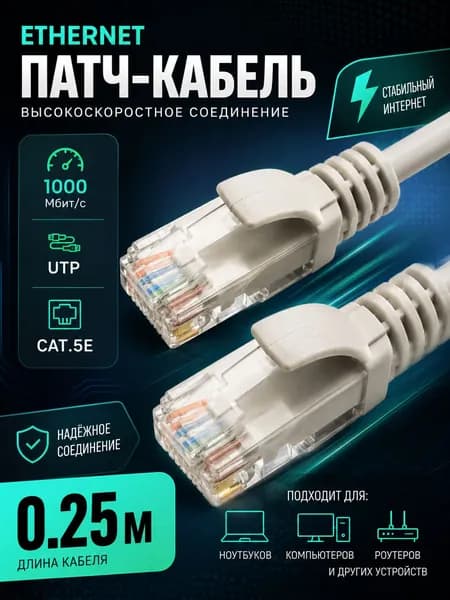 Интернет кабель 0.25м, cat 5e, UTP Патч-корд