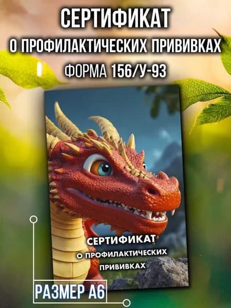 Сертификат о профилактических прививках Аурасо для детей, форма 156/у-93, в школу, детский сад, размер А6