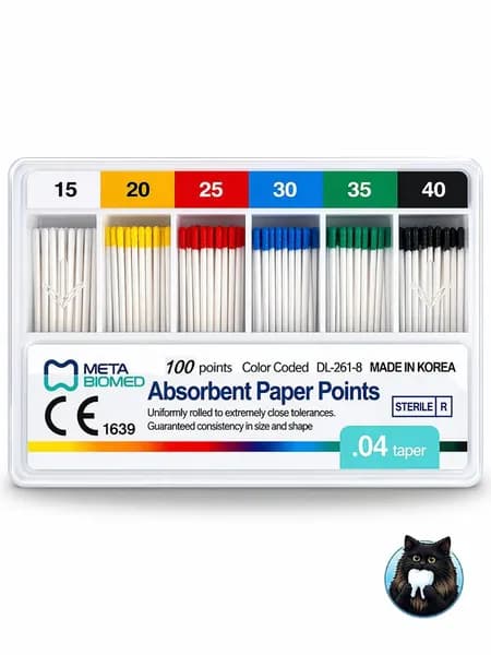 Штифты Бумажные конус 04, №15-40 Meta Biomed, 100 шт. абсорбирующие Absorbent Paper Points