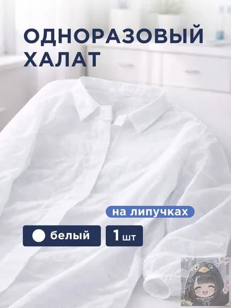 Халат одноразовый на липучках, белый, 1 шт