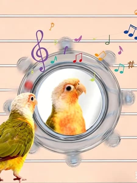 Вращающаяся зеркальная игрушка для попугаев с погремушкой Подвесная развивающая игрушка для клетки, антистресс для волнистых и корелл (8,5 см)