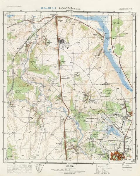 Учебная топографическая карта У-34-37-В-в (СНОВ) Масштаб 1:25000, формат А2.