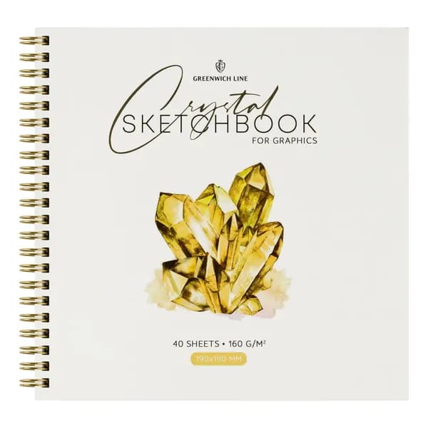 Скетчбук для рисования для графики и эскизов 40 листов, 190*190 Greenwich Line "Crystal. Golden Stone", на гребне, 160г/м2