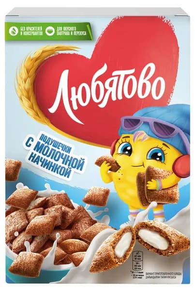 Готовый завтрак Любятово подушечки с молочной начинкой, 220 г x 1 шт