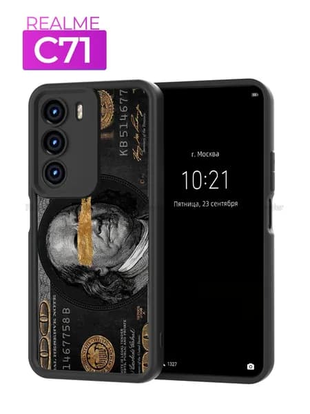 Чехол на Realme C71 / Реалми С71 с принтом, Черный Доллар