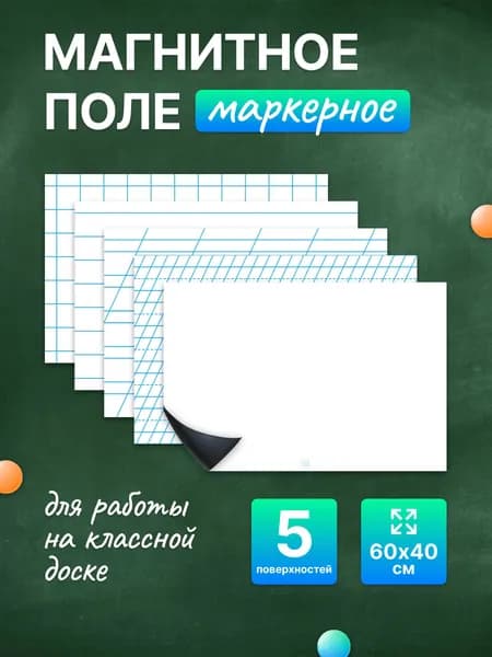 Разлиновка магнитная для школьной доски комплект 5 в 1, 60х40. WellKit