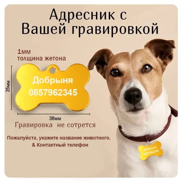 Адресник для собаки с гравировкой (адресом), металл