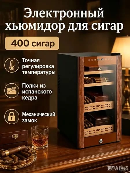 Электронный хьюмидор для сигар на 400 шт., 55 л, с 2 полками из испанского кедра, механический замок, регулировка 10 40 C