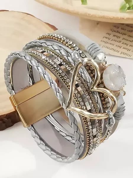 Браслет кожаный широкий в стиле Boho