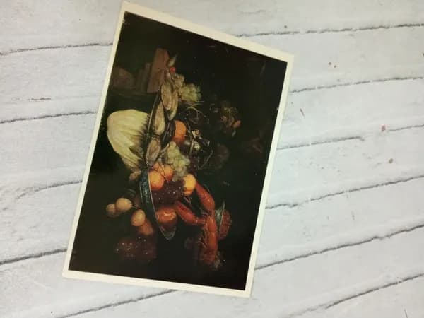 Канцелярия антикварная/винтажная Открытка Корнелис де Хем Натюрморт омар и виноград