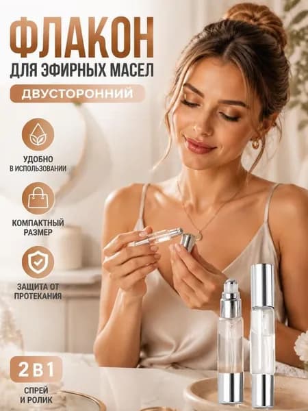 Флакон для духов 2-в-1 (10 мл, ролик + спрей)