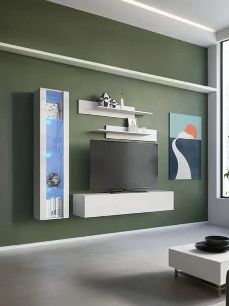 Стенка в гостиную, гостиная Point 5041P, НК-Мебель, Белый Глянец, 200х170х29 см (ШхВхГ)
