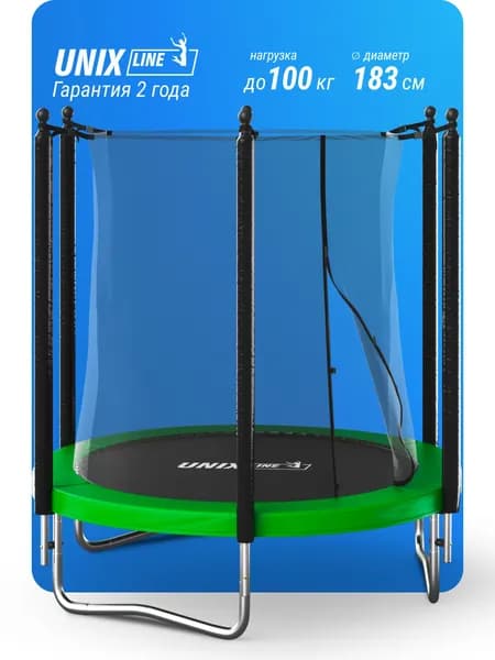 Батут уличный каркасный UNIX Line Simple 6 ft с внутренней защитной сеткой, общий диаметр 183 см, до 100 кг, детский батут для улицы, зеленый