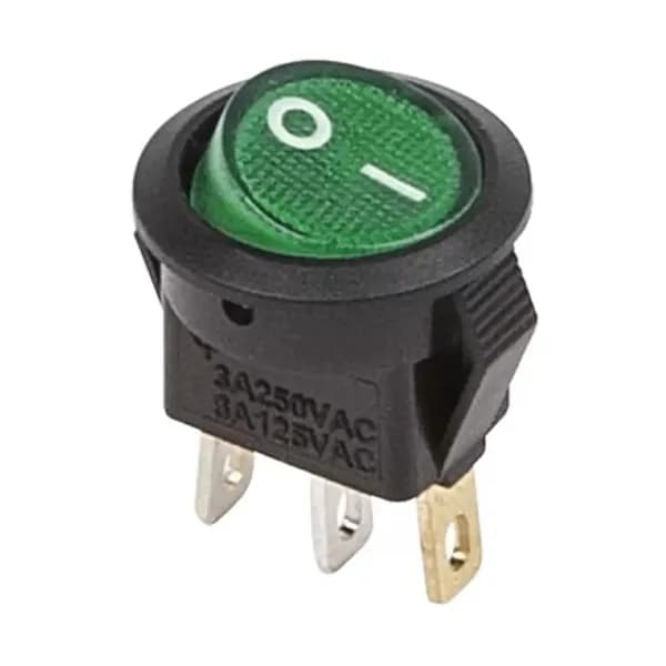Круглый выключатель клавишный Rexant Micro ON-OFF зеленый с подсветкой (250В 3А (3с)) 36-2533