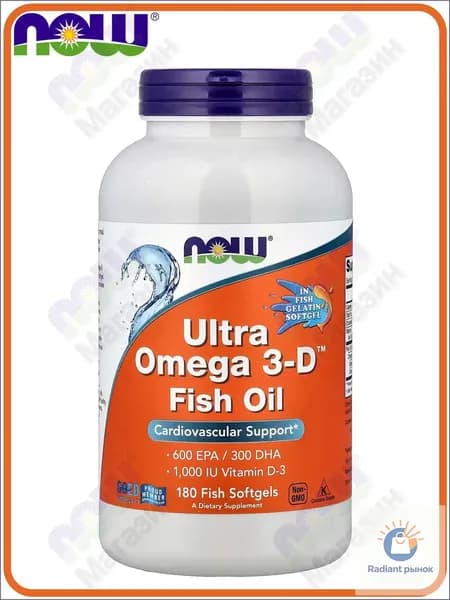 NOW Foods, Ultra Omega 3-D Рыбий жир, 600 EPA/300 DHA, Fish Oil, 180 софтгелей
