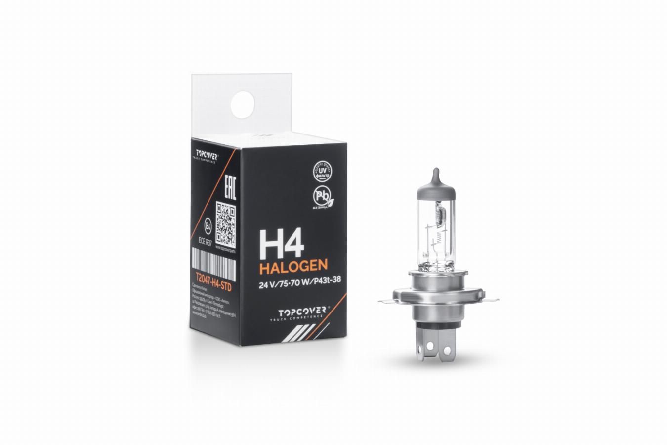 Лампа 24V H4 75, 70W P43t галогенная (Topcover)