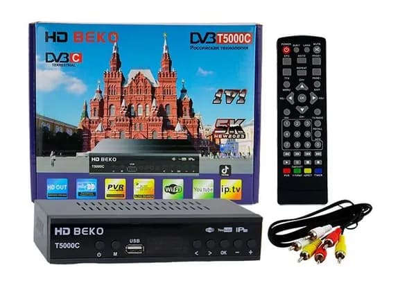 Цифровая приставка, медиаплеер DVB-T2/C BEKO DVB-T8000 20 каналов бесплатно, Wi-Fi, дисплей, металлический корпус