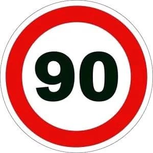 Наклейка знак Ограничение скорости 90км наружная 16см