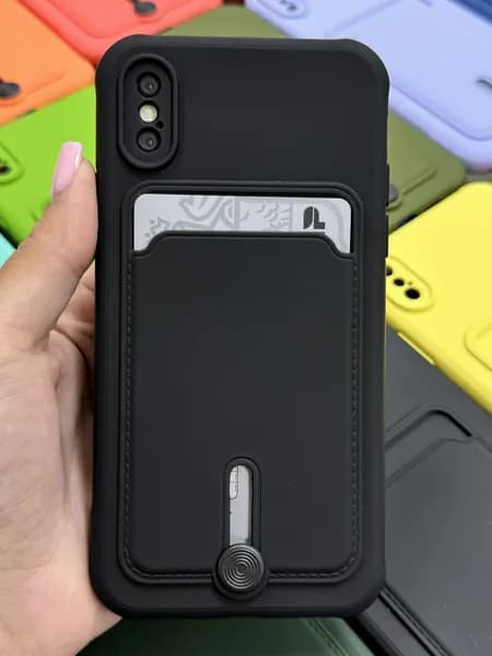Чехол на iPhone X XS черный с карманом.