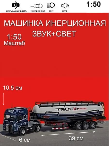 Машинка фура грузовик металлическая с прицепом