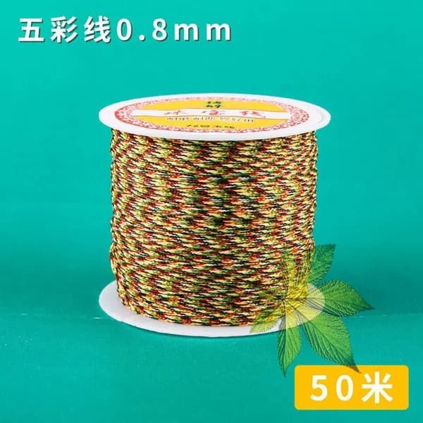 Цветная плетёная верёвка, разноцветная, 0.8 мм, 50 м, с кулоном-цзунцзы
