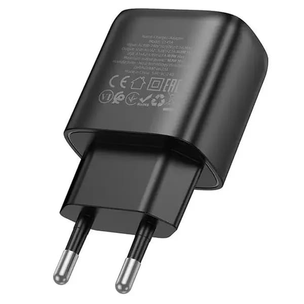 Сетевое зарядное устройство USB-A Hoco C141A Black 2 порта зарядка 2.1А - б/п черный