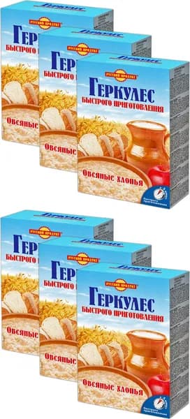 Хлопья Русский Продукт Геркулес овсяные быстрого приготовления, комплект: 6 упаковок по 420 г