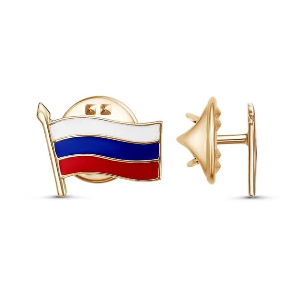 Значок Флаг России из золоченого серебра с эмалью