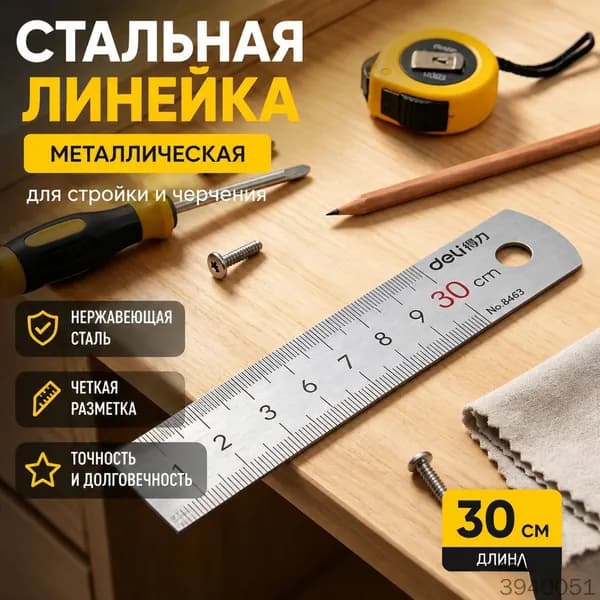 Стальная линейка металлическая 15 20 30 50 см для стройки и черчения