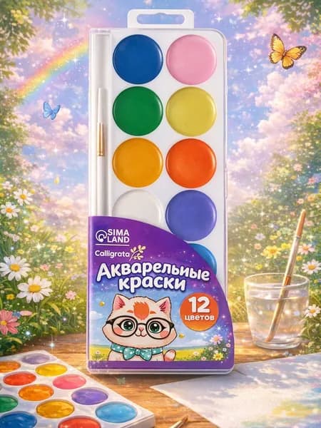 Акварельные краски 6 классических + 6 перламутровых цветов
