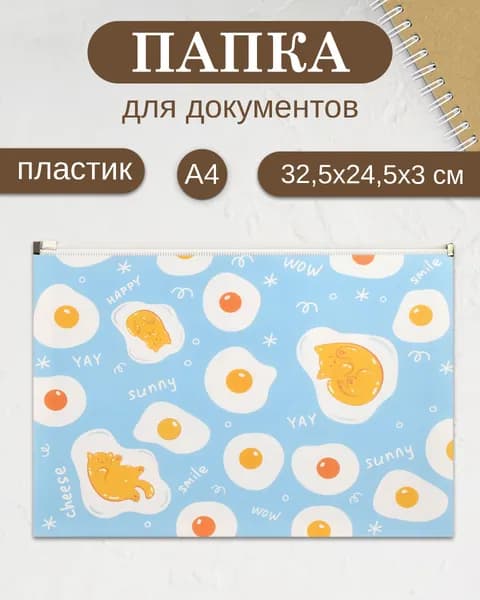 Папка для документов пластиковая А4, 1 отделение на гибкой молнии и дном с расширением