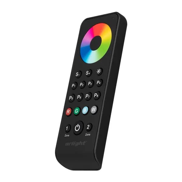 Пульт управления многоцветной RGB/RGBW подсветкой SMART-R43-RGBW Black (2 зоны, 2.4G) (Arlight, IP20 Пластик, 5 лет)